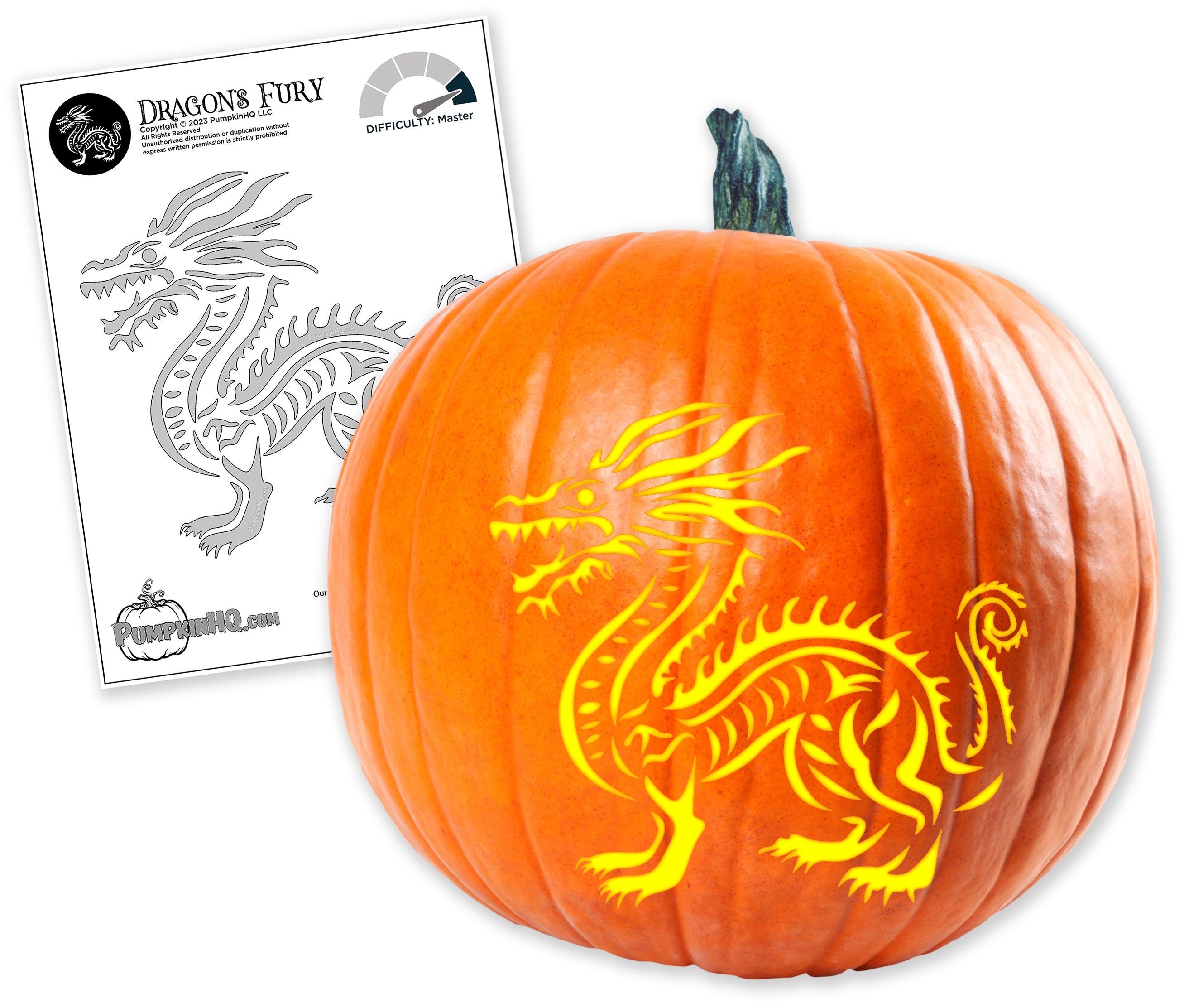 Fire Dragon Pumpkin Carving Stencil - Pumpkin HQ
